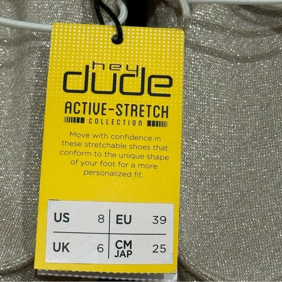 Hey Dude Women 8 Wendy Sparkling Beige Slip On Loafers Stretch Metallic - Picture 8 of 9